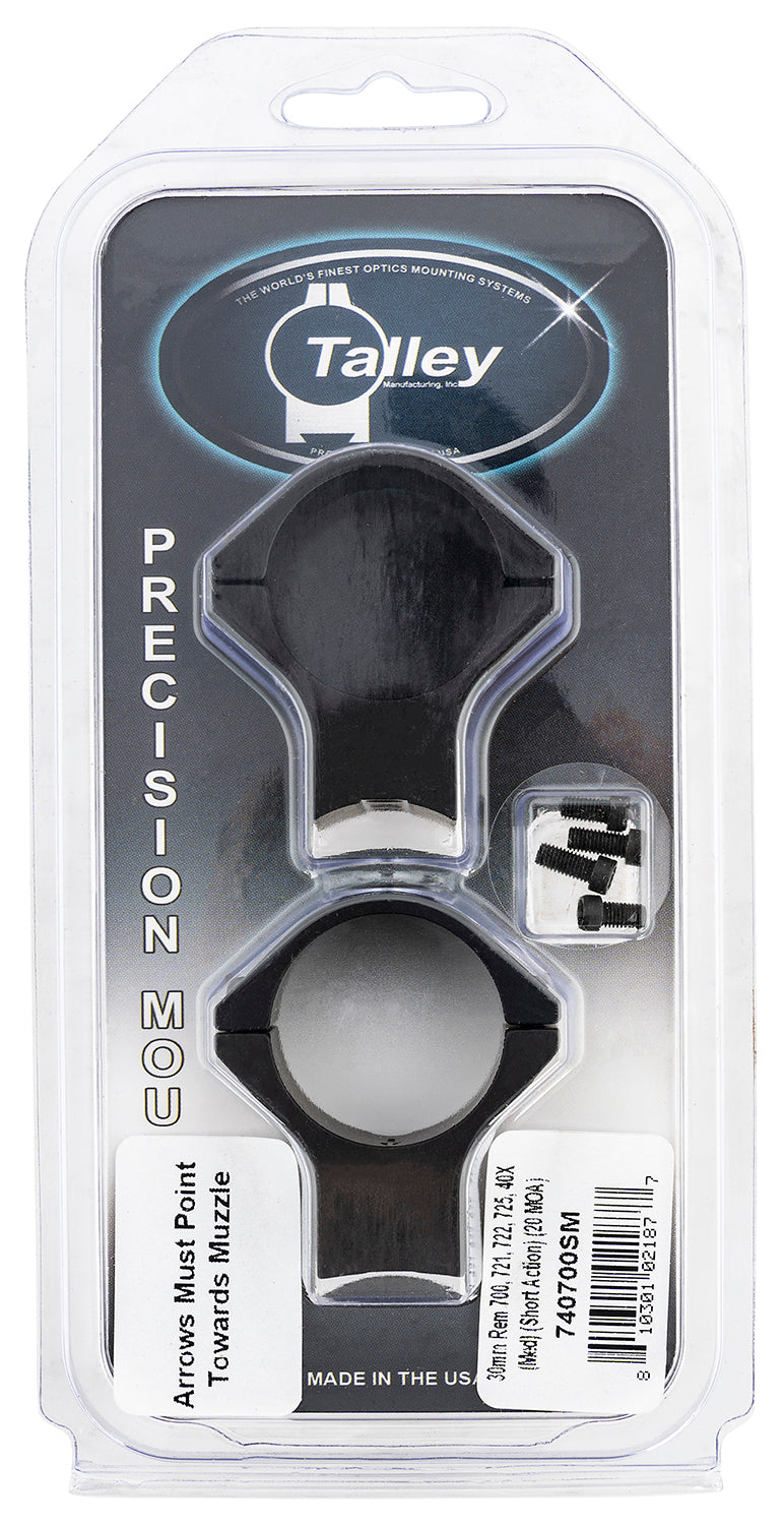 Talley Scope Mount/Ring Combo Black Anodized Aluminum 30mm Tube Remington 700/721/722/725/40X Medium Rings Short Action 20 MOA