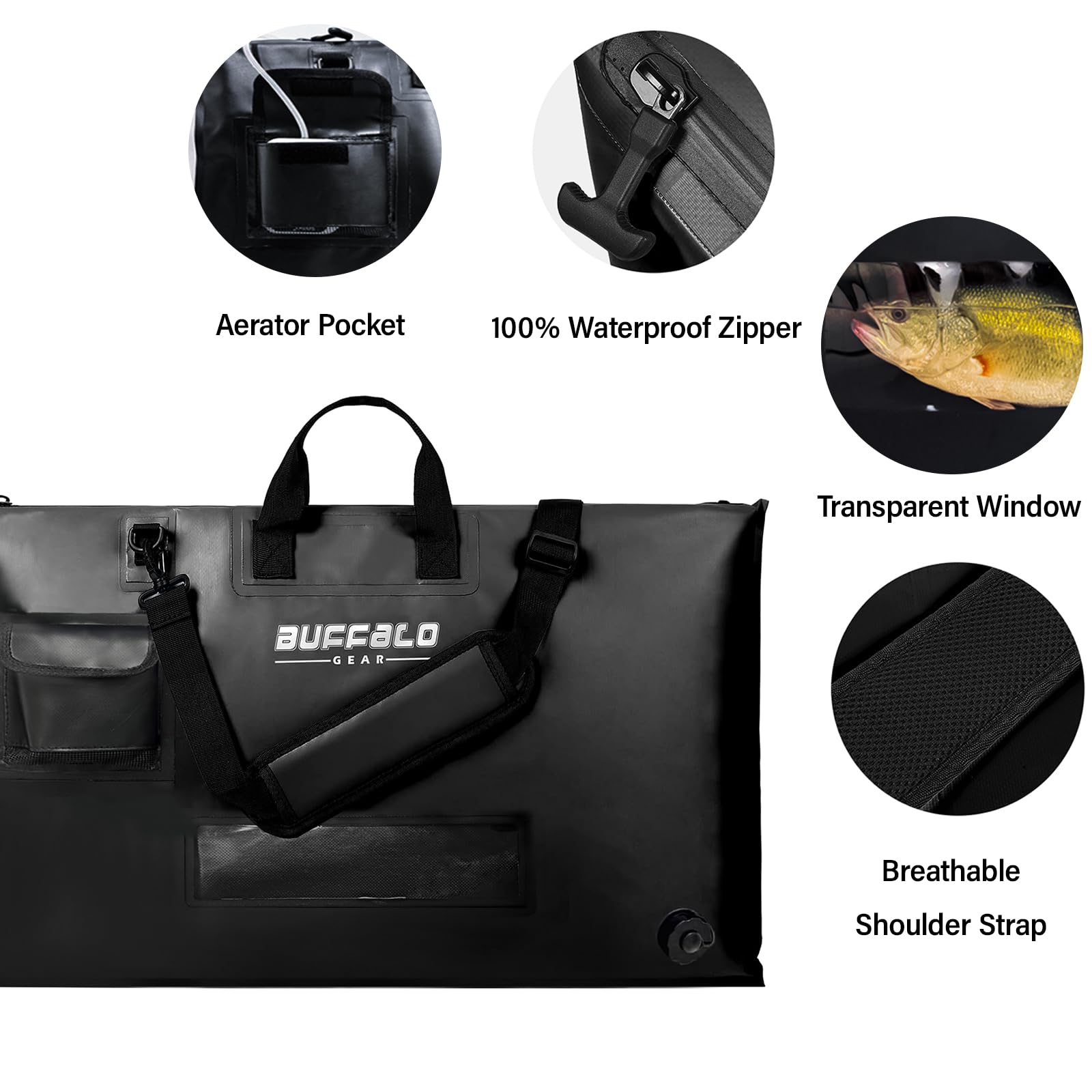 Buffalo Gear 32'' Waterproof Fish Bag With Aerator Pocket for Live Bait