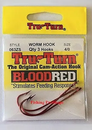 Tru Turn Blood Red Worm Hooks 4/0