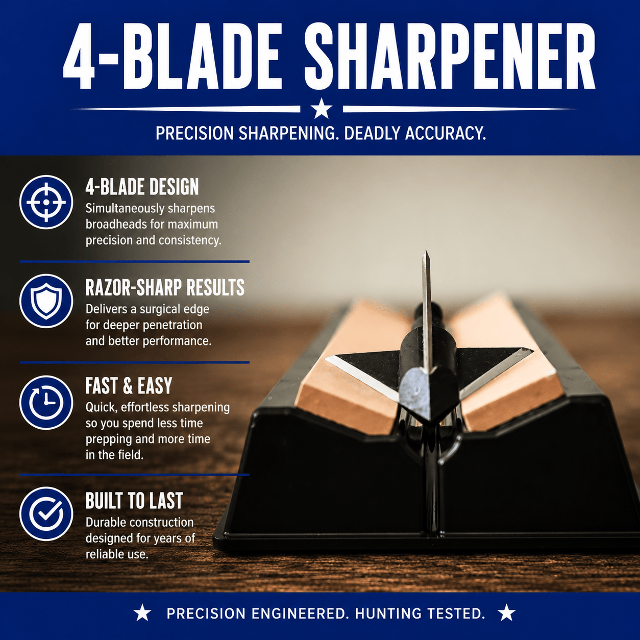 Tooth of the Arrow | Medium Grit 4-Blade Broadhead Sharpener
